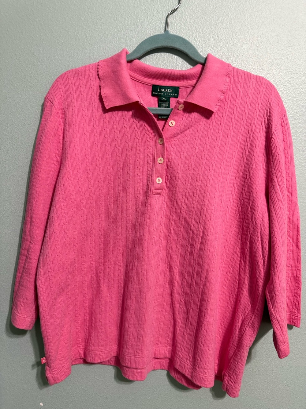 Ralph Lauren Pink Cable-Knit Polo Sweatshirt XL